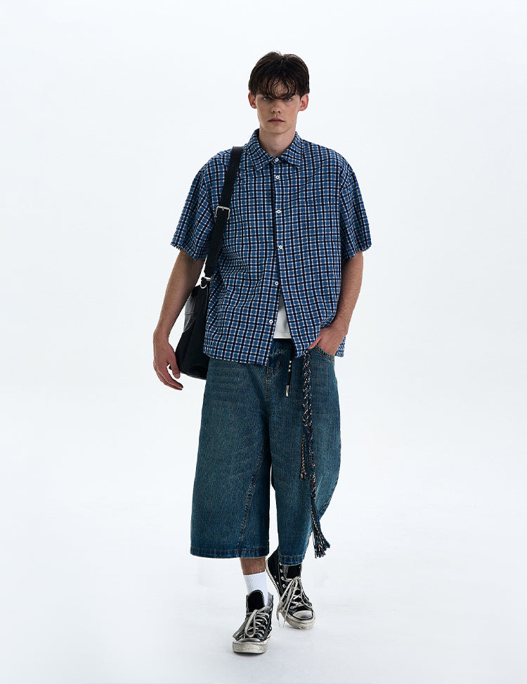 MADWITCH VINTAGE PLAID SHORT SLEEVE SHIRT #RC188