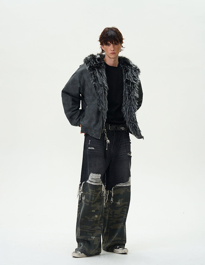 MADWITCH FAUX LEATHER UTILITY PUFFER COAT #L313Q24