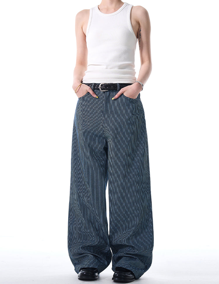 MADWITCH STRIPED WIDE-LEG CASUAL PANTS #L485