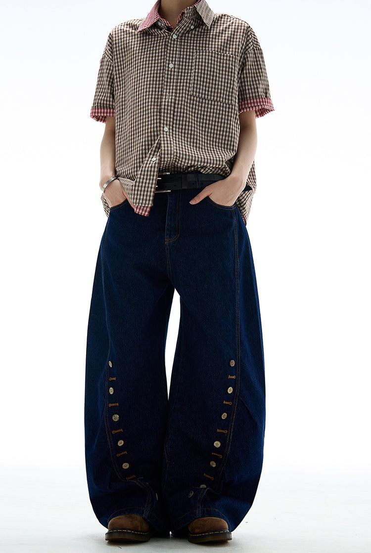 MADWITCH BUTTON-FRONT WIDE LEG DENIM JEANS #9066