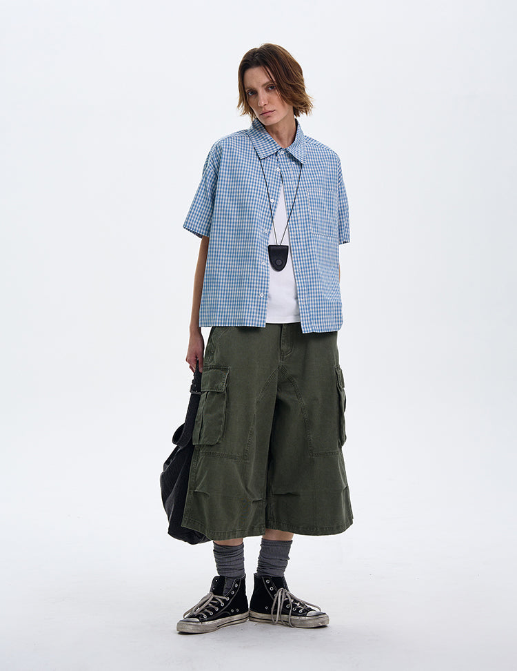 MADWITCH AMERICAN-STYLE PLAID SHORT-SLEEVE SHIRT #CR211