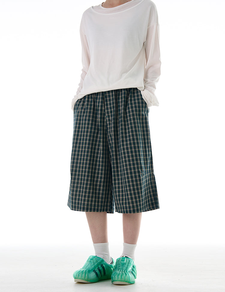 MADWITCH COLORBLOCK PLAID CROPPED CASUAL PANTS #DR3501
