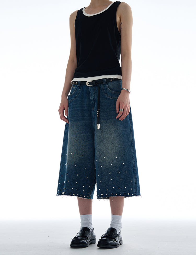 MADWITCH PEARL TEXTURED CROPPED DENIM JEANS #D1687
