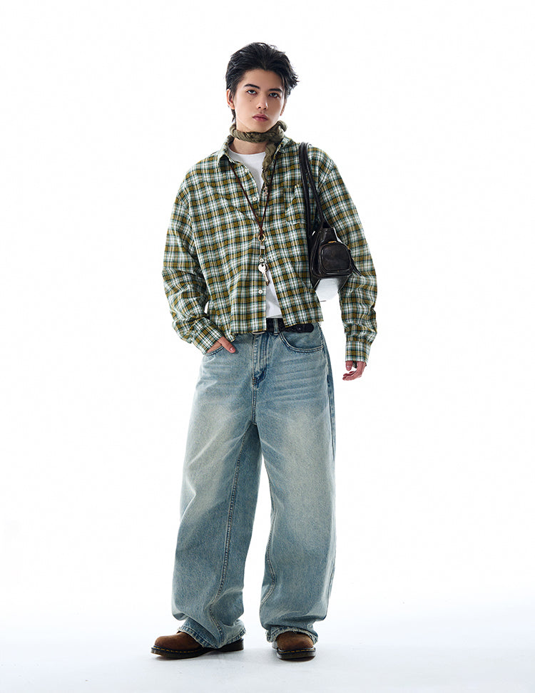 MADWITCH VINTAGE PLAID LONG SHIRT #RC157