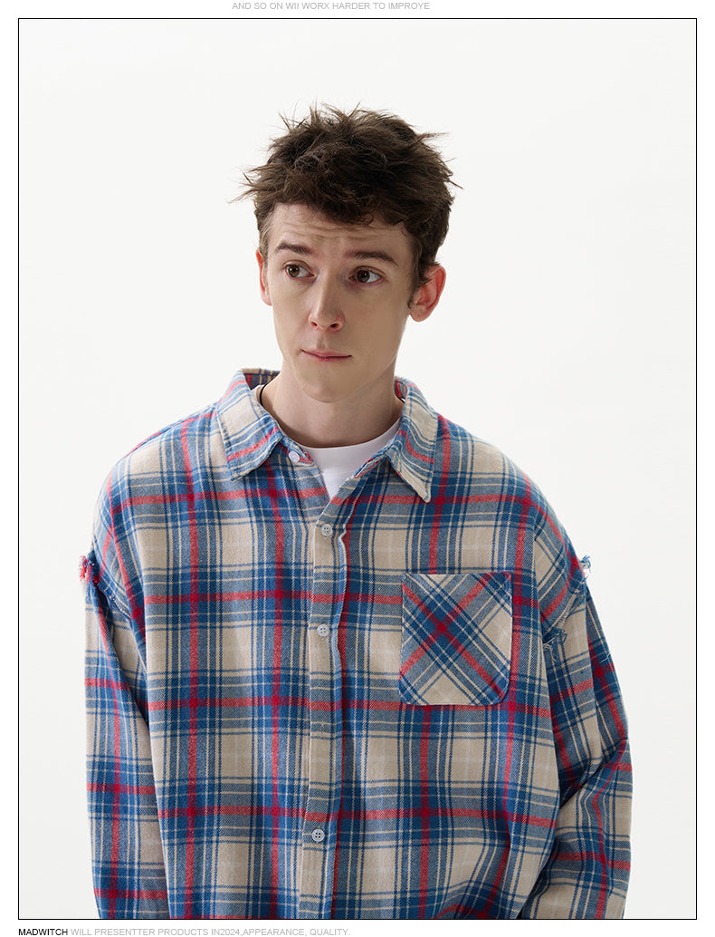 MADWITCH FRAYED CHECK SHIRT #G788