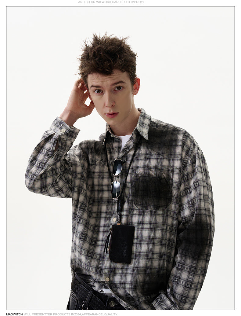 MADWITCH WASHED CHECK SHIRT #7839