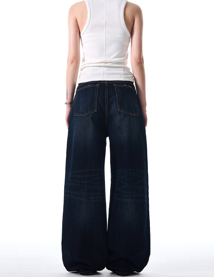 MADWITCH DARK BLUE WIDE-LEG JEANS #L645