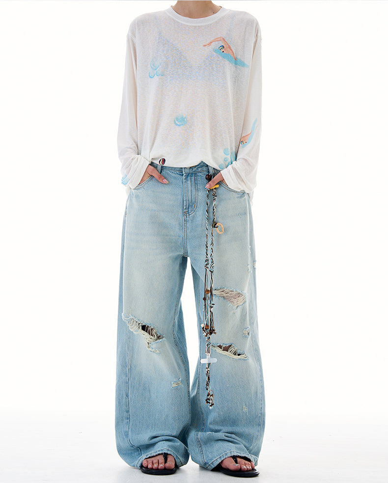 MADWITCH DISTRESSED WASH DENIM PANTS #K9667