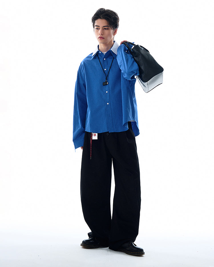 MADWITCH DOUBLE COLLAR PATCHWORK SHIRT #RC140
