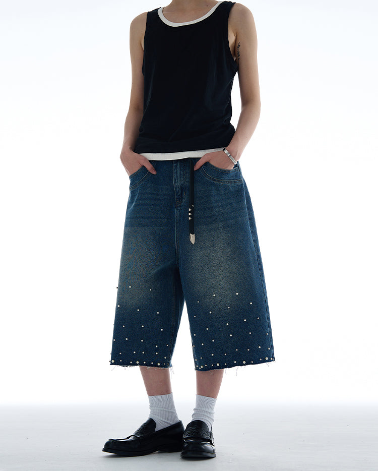MADWITCH PEARL TEXTURED CROPPED DENIM JEANS #D1687