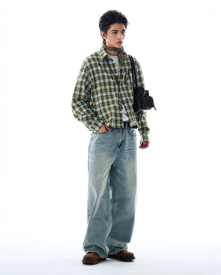 MADWITCH VINTAGE PLAID LONG SHIRT #RC157