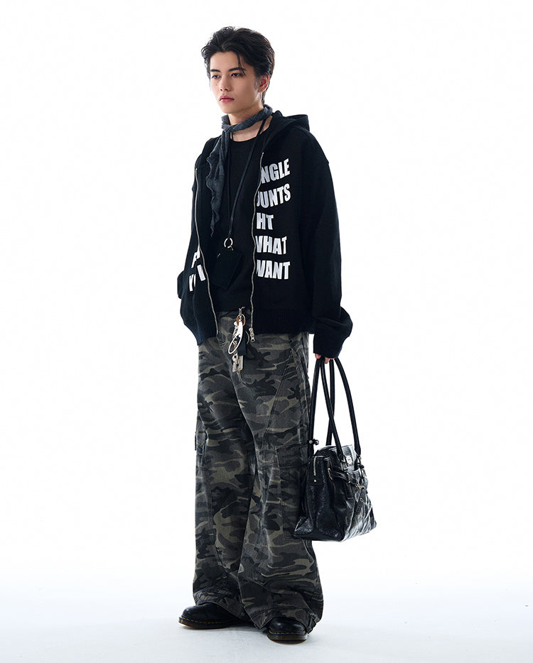 MADWITCH LETTER PRINT HOODED COAT #RH170