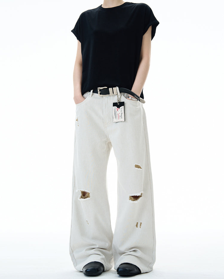 MADWITCH DISTRESSED FLOOR-LENGTH JEANS #58226