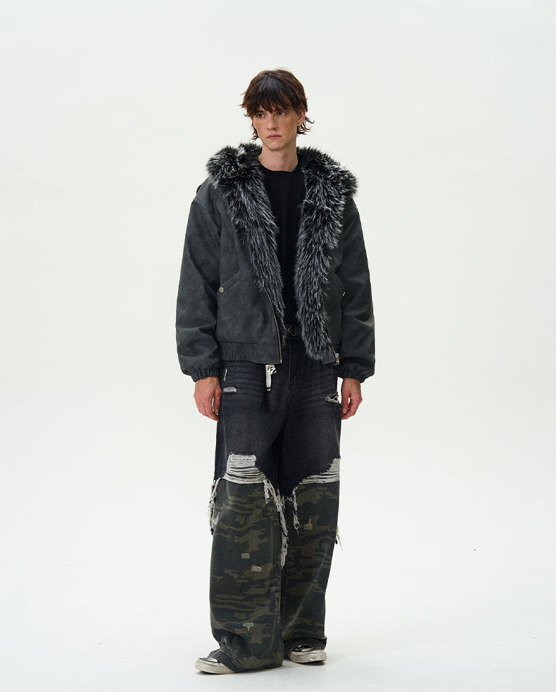 MADWITCH FAUX LEATHER UTILITY PUFFER COAT #L313Q24