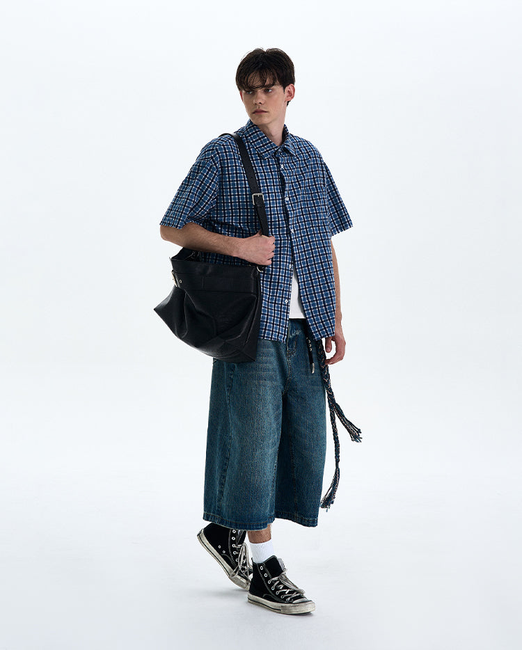 MADWITCH VINTAGE PLAID SHORT SLEEVE SHIRT #RC188