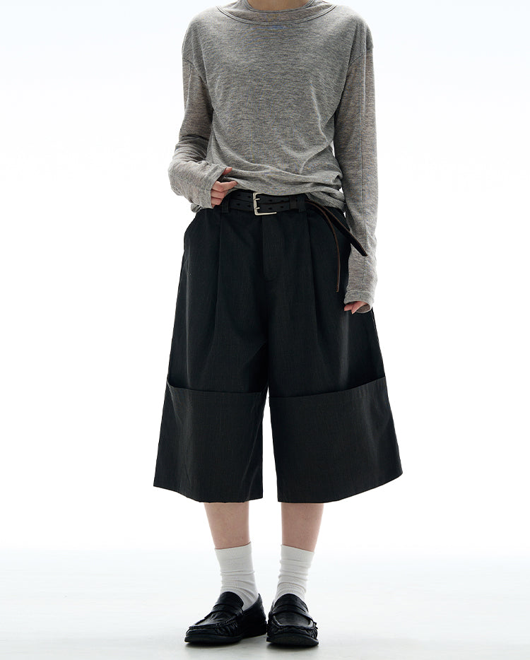 MADWITCH ROLLED HEM WIDE LEG CROP PANTS #C009
