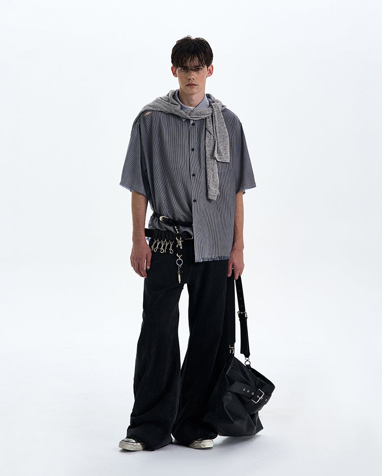 MADWITCH DISTRESSED RAW HEM SHIRT #RC193