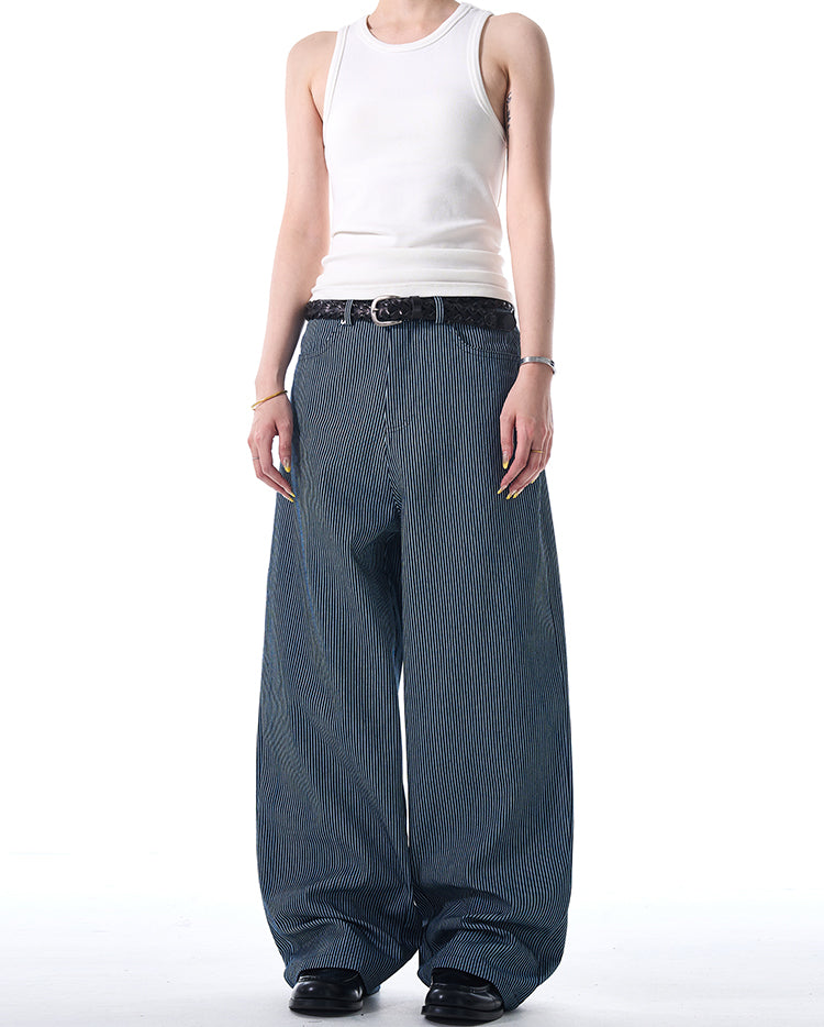 MADWITCH STRIPED WIDE-LEG CASUAL PANTS #L485