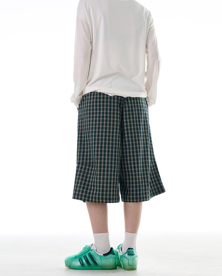 MADWITCH COLORBLOCK PLAID CROPPED CASUAL PANTS #DR3501