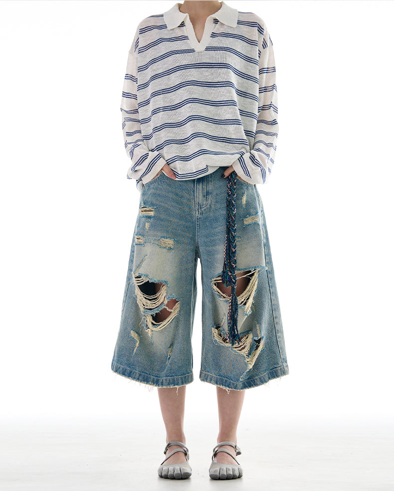 MADWITCH ROCK STYLE DISTRESSED CROP DENIM JEANS #K9562D