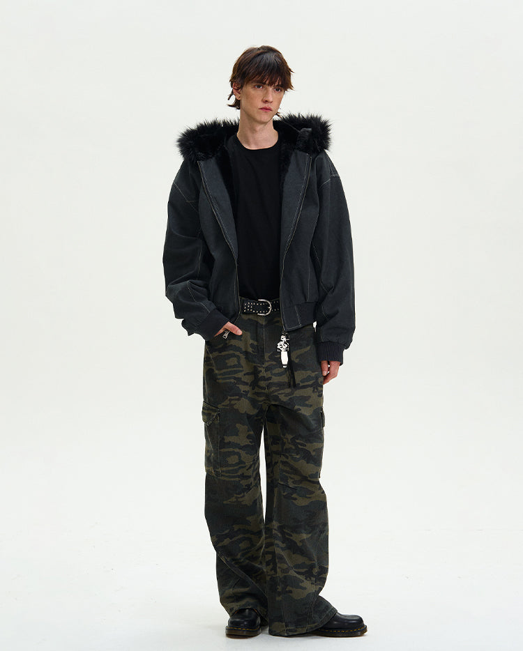MADWITCH LOOSE FITTED FLEECE LINED JACKET #0191