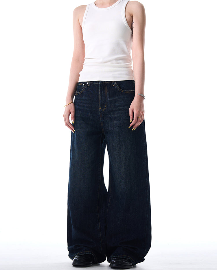 MADWITCH DARK BLUE WIDE-LEG JEANS #L645