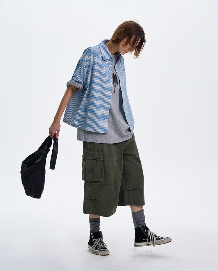 MADWITCH AMERICAN-STYLE PLAID SHORT-SLEEVE SHIRT #CR211