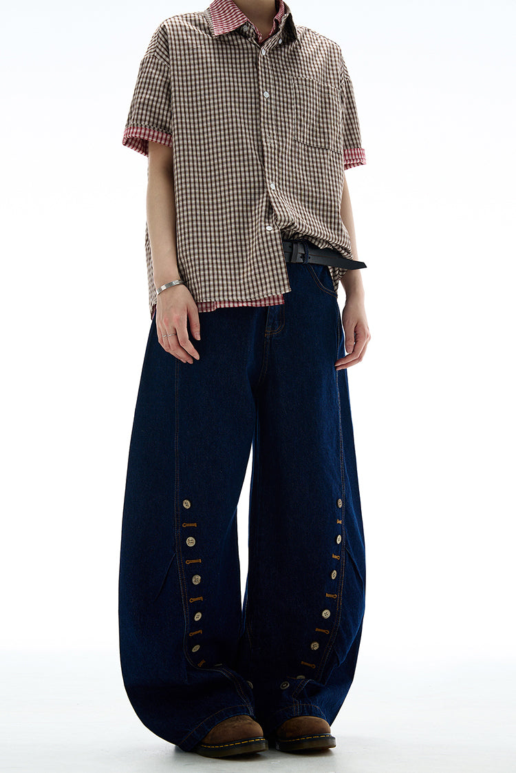 MADWITCH BUTTON-FRONT WIDE LEG DENIM JEANS #9066