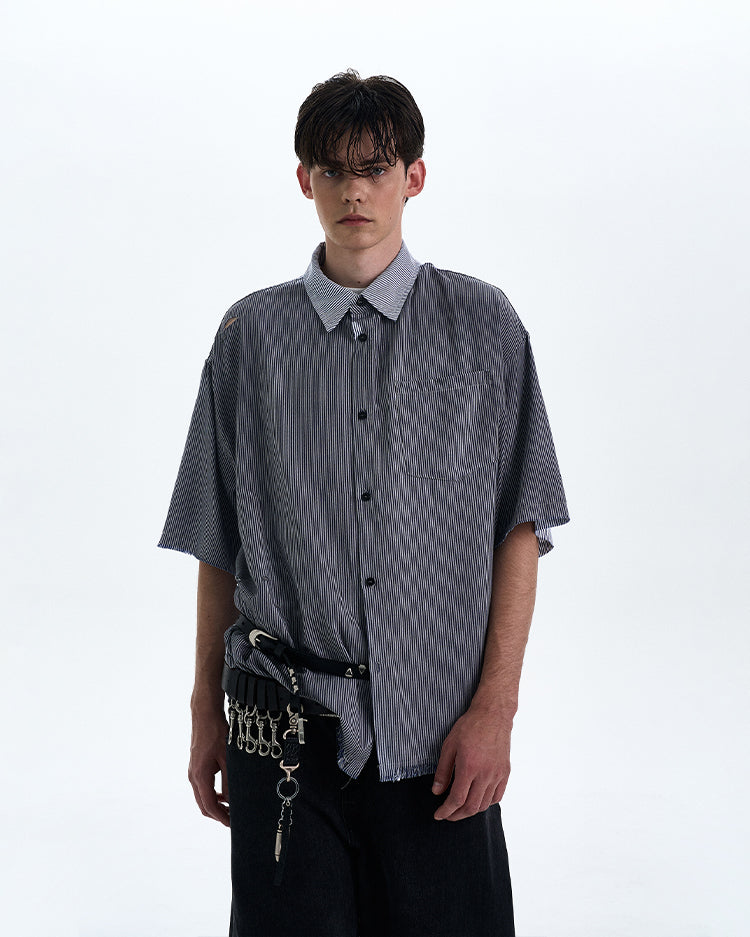 MADWITCH DISTRESSED RAW HEM SHIRT #RC193