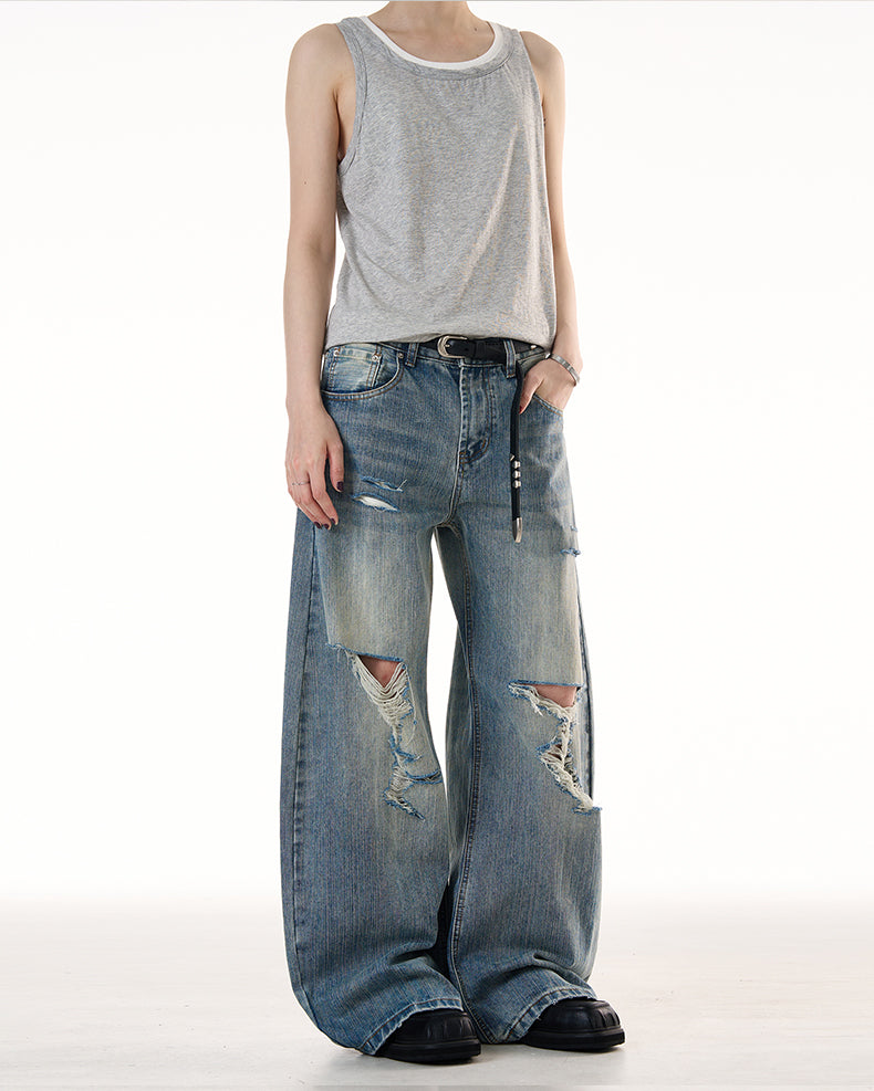 MADWITCH LOOSE RIPPED JEANS #G6683
