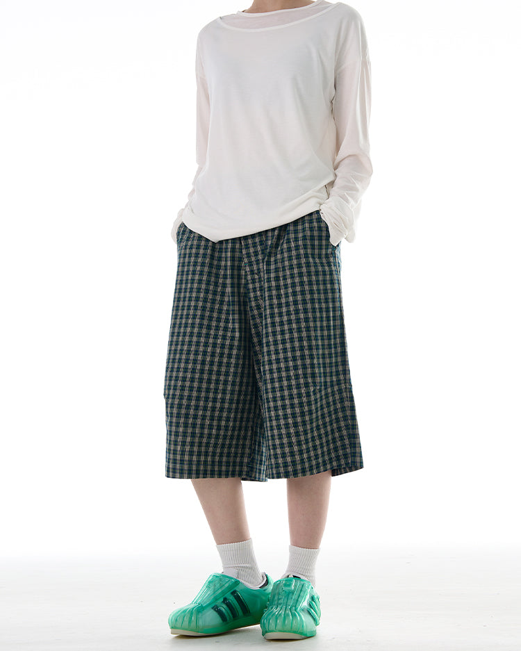 MADWITCH COLORBLOCK PLAID CROPPED CASUAL PANTS #DR3501