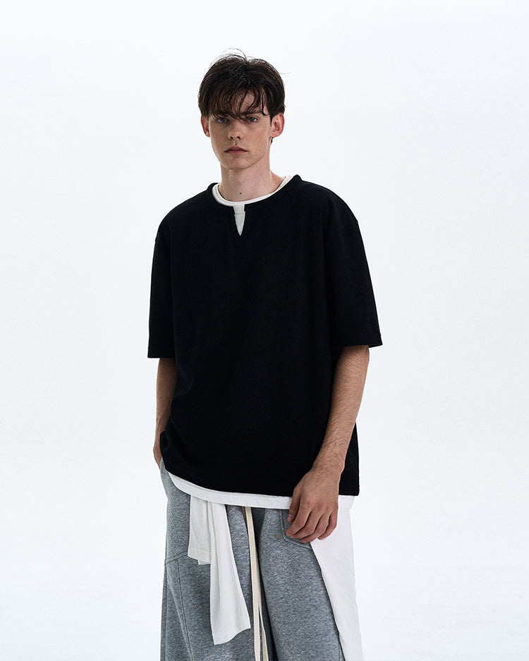MADWITCH FAKE TWO-PIECE V-NECK TEE #L677
