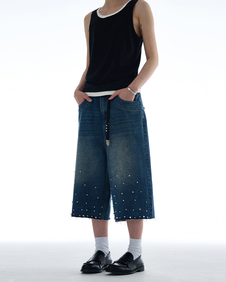 MADWITCH PEARL TEXTURED CROPPED DENIM JEANS #D1687