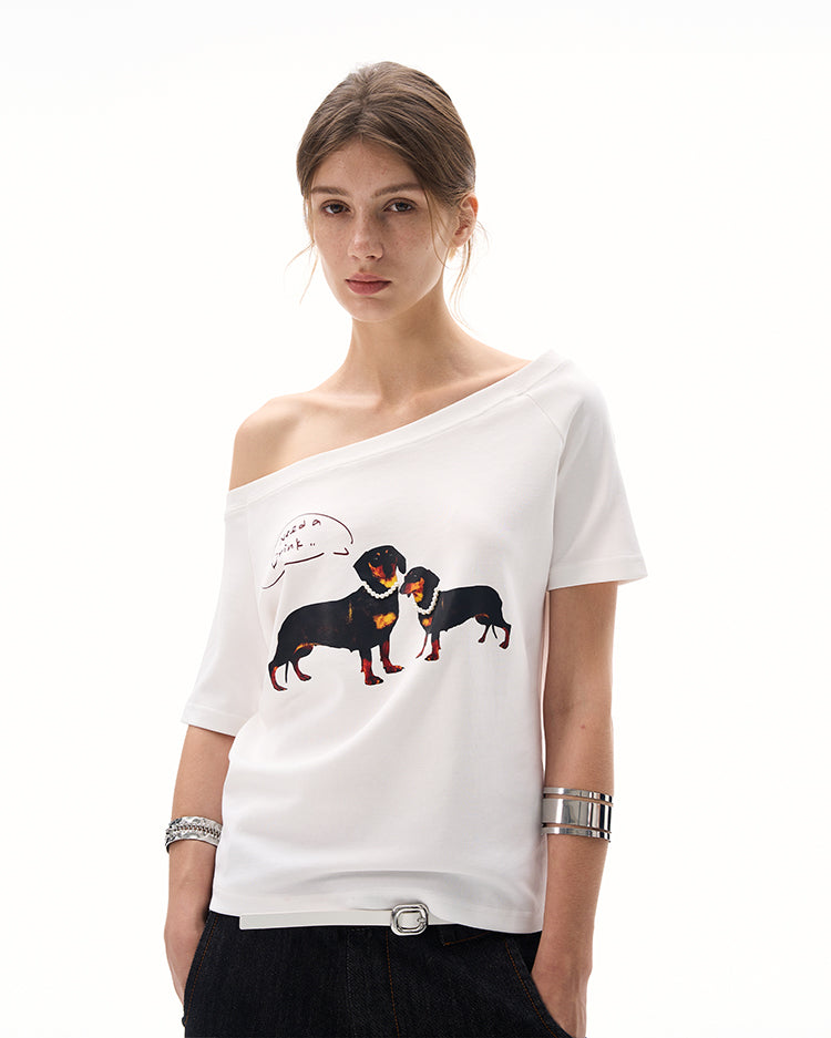 MADWITCH SLIM ASYMMETRIC PRINT TEE #G1420