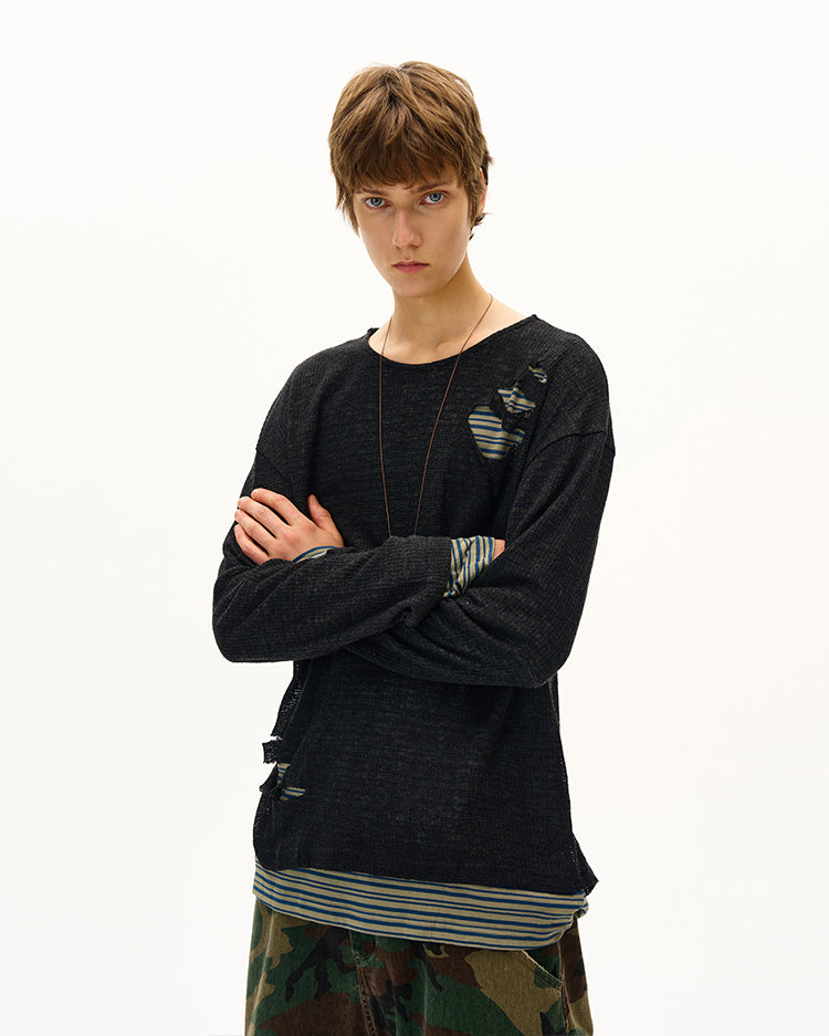 MADWITCH UNISEX DISTRESSED KNIT LONG SLEEVE #SD14