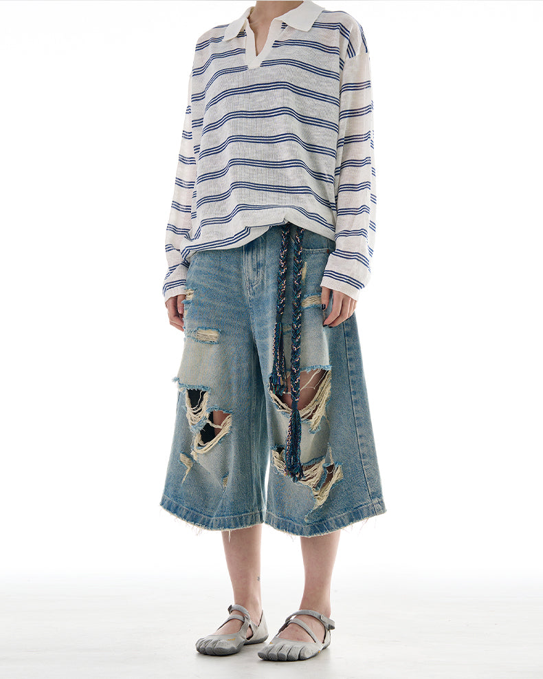 MADWITCH ROCK STYLE DISTRESSED CROP DENIM JEANS #K9562D