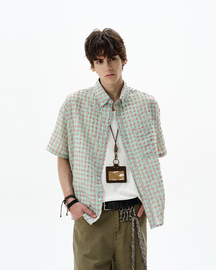 MADWITCH SEERSUCKER CHECK SHIRT #CR238