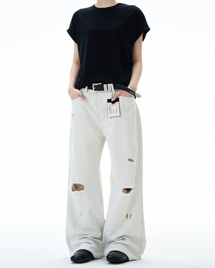 MADWITCH DISTRESSED FLOOR-LENGTH JEANS #58226