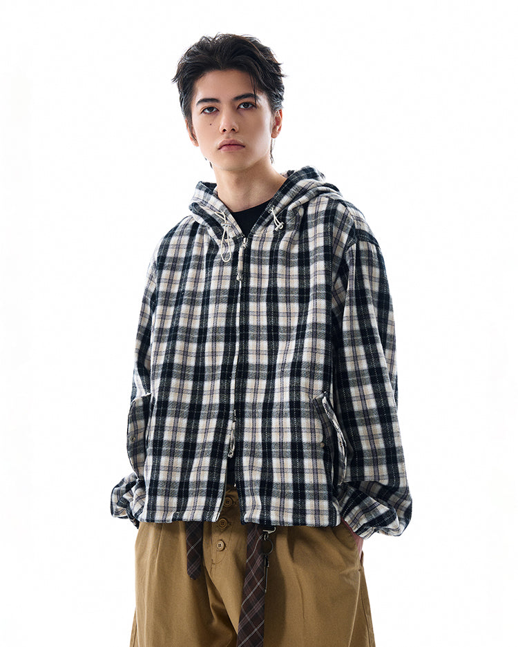 MADWITCH INS STYLE PLAID HOODED JACKET #RW148