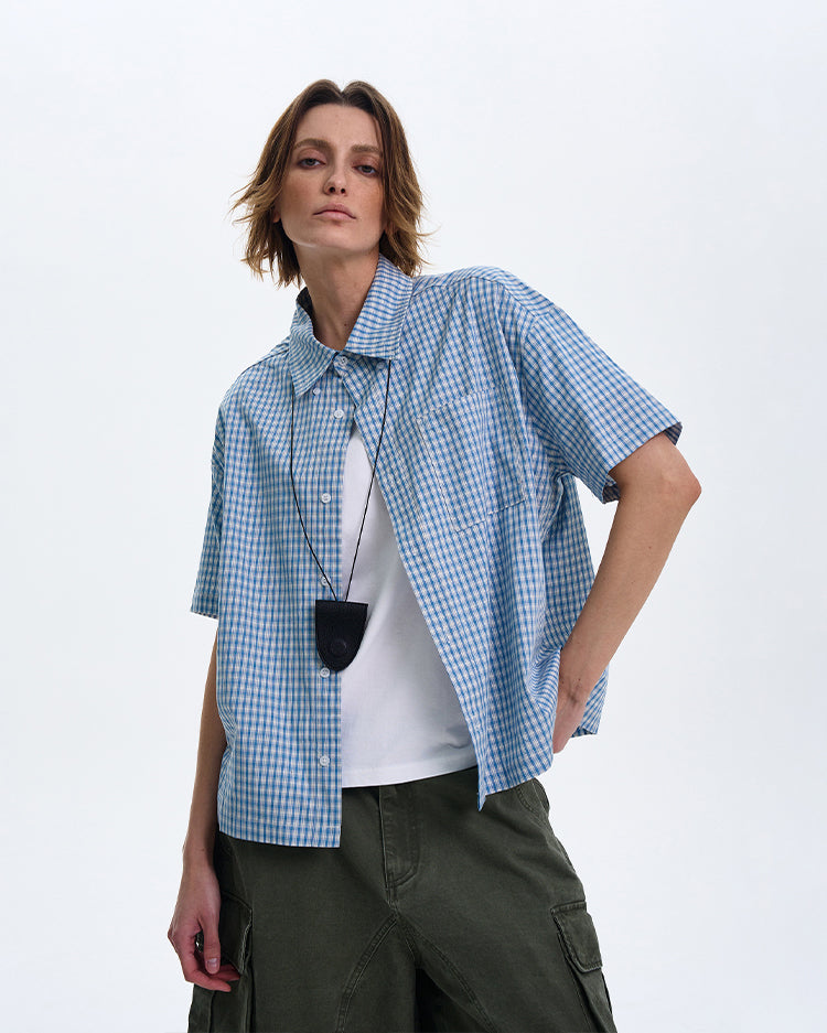 MADWITCH AMERICAN-STYLE PLAID SHORT-SLEEVE SHIRT #CR211