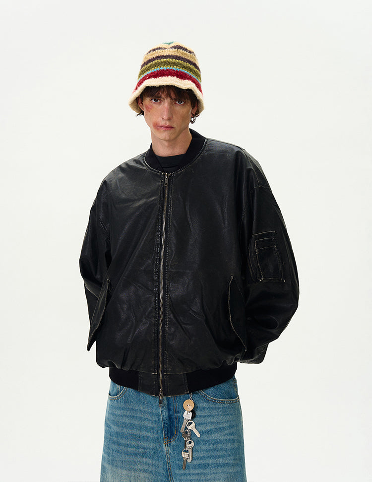 MADWITCH VINTAGE CASUAL LEATHER JACKET #AW6870