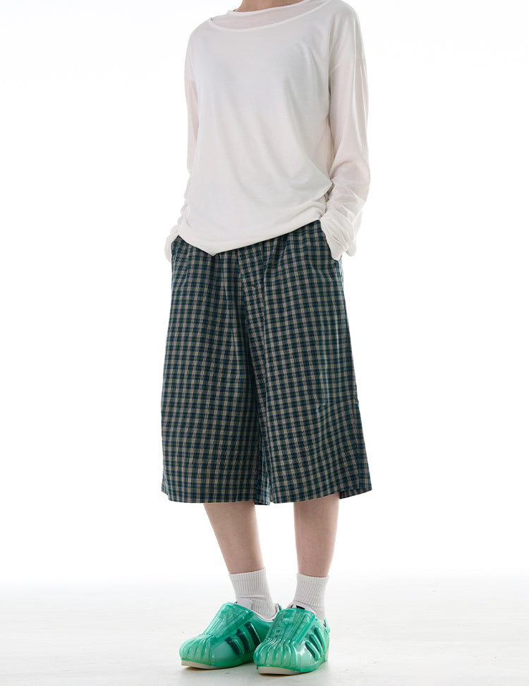 MADWITCH COLORBLOCK PLAID CROPPED CASUAL PANTS #DR3501