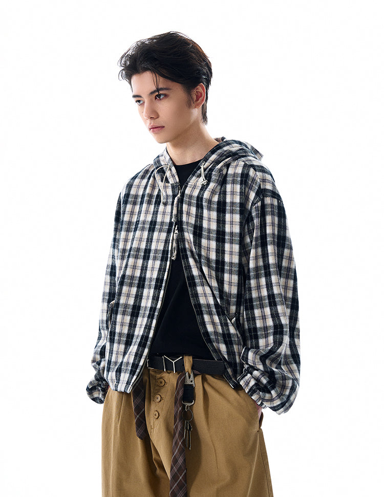 MADWITCH INS STYLE PLAID HOODED JACKET #RW148