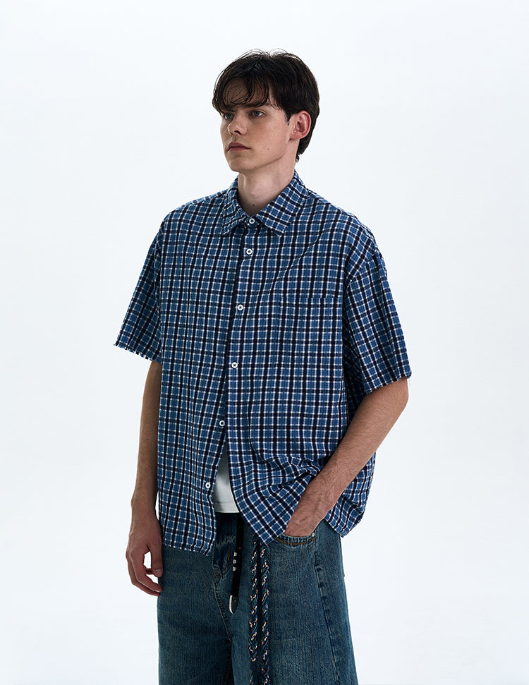 MADWITCH VINTAGE PLAID SHORT SLEEVE SHIRT #RC188