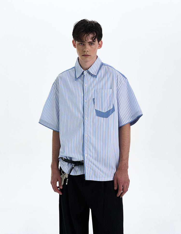 MADWITCH PATCHWORK SHORT SLEEVE SHIRT #AB1051