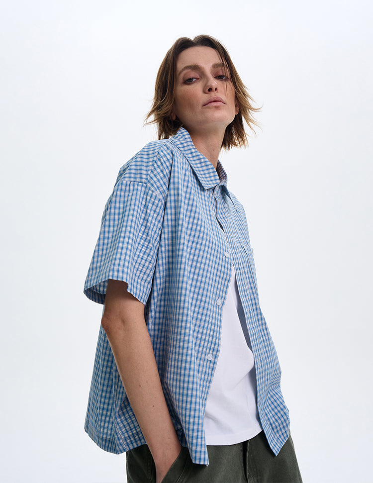 MADWITCH AMERICAN-STYLE PLAID SHORT-SLEEVE SHIRT #CR211
