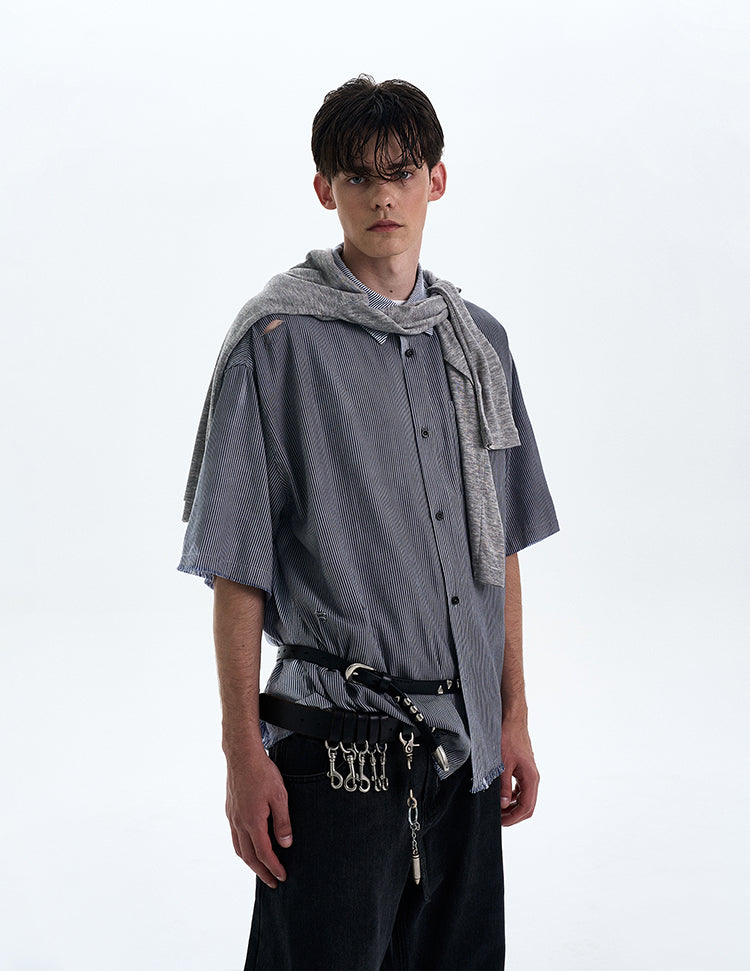 MADWITCH DISTRESSED RAW HEM SHIRT #RC193