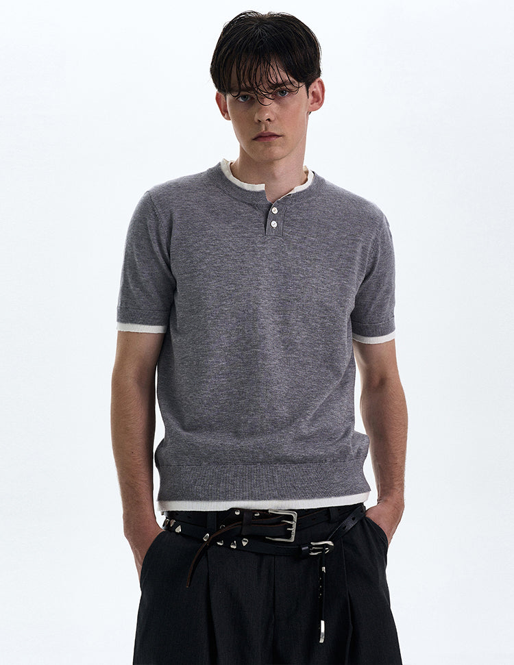 MADWITCH COLORBLOCK KNIT SHORT SLEEVE SHIRT #LX3027