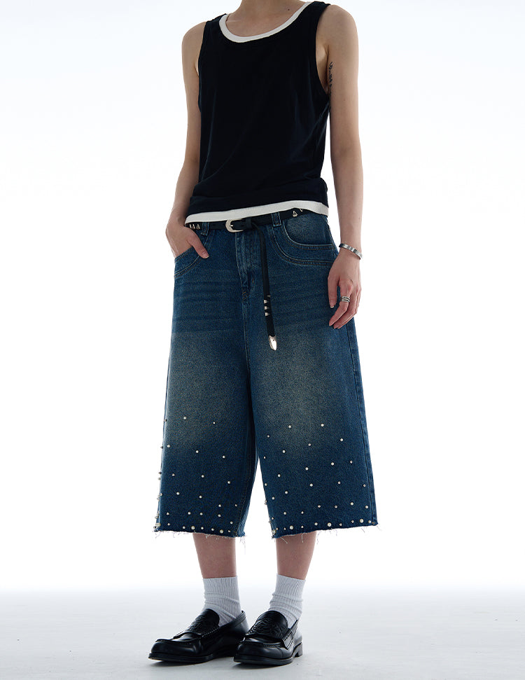 MADWITCH PEARL TEXTURED CROPPED DENIM JEANS #D1687