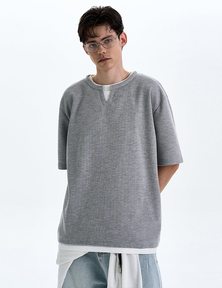 MADWITCH FAKE TWO-PIECE V-NECK TEE #L677